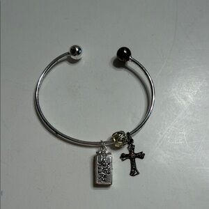 Silver Tone Charm Bracelet with Cross and Prayer Box Charms